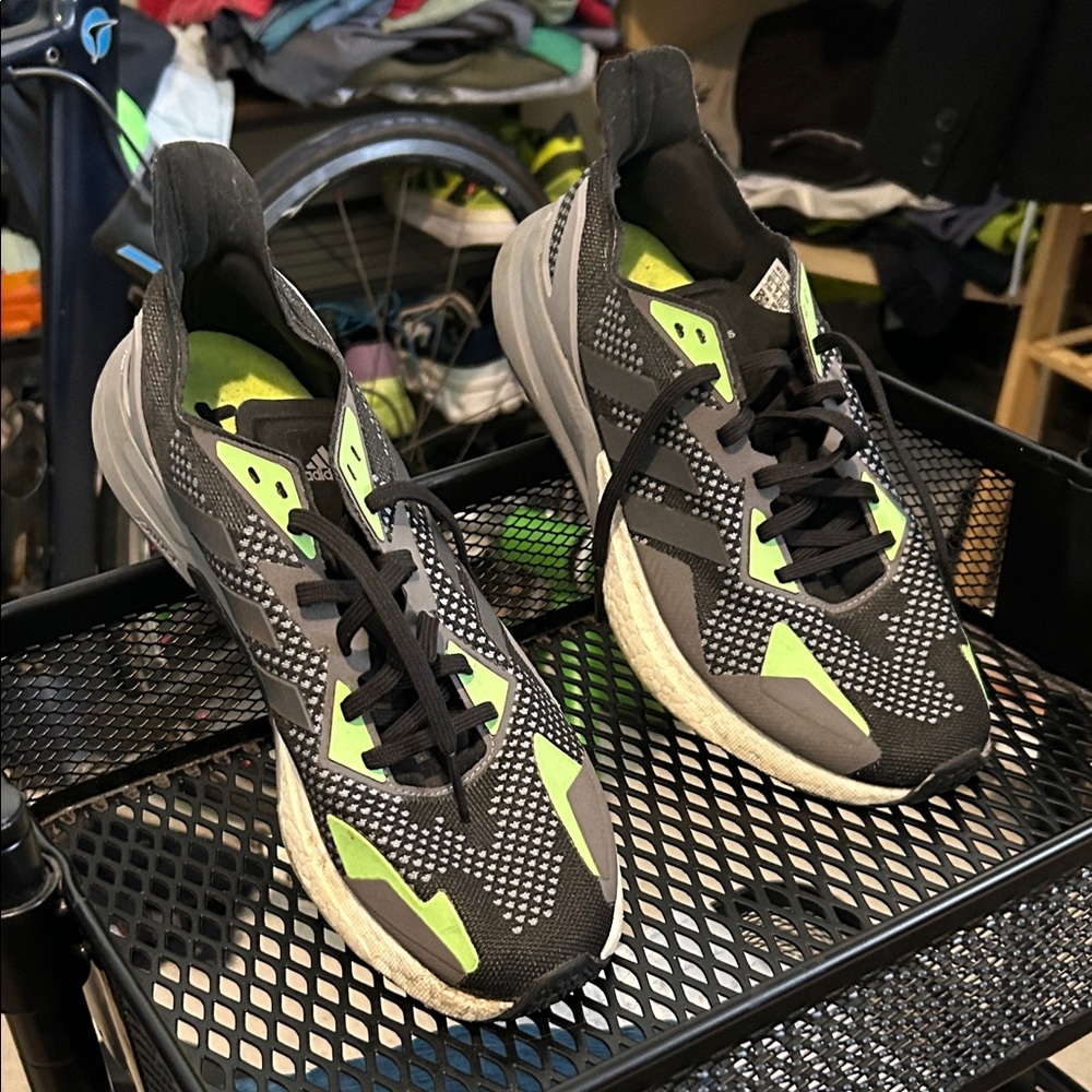 Adidas Men's Black and Neon Green Athletic Shoes boost.